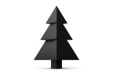 Black minimalist christmas tree design. Modern geometric holiday decoration concept with abstract shapes, transparent background