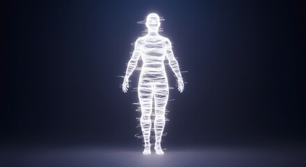 Glowing Human Body Hologram Digital Futuristic Technology.