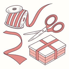 Gift box with ribbon and scissors for wrapping
