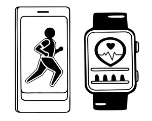 Fitness tracking app on phone with runner and smartwatch