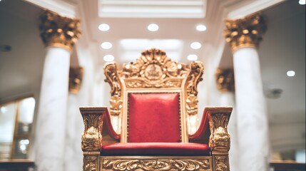 throne. Empty ornate throne in grand hall with soft side lighting and shallow depth of field. real-estate listings.
