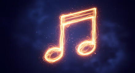 Glowing Musical Note Symbol on Dark Background.