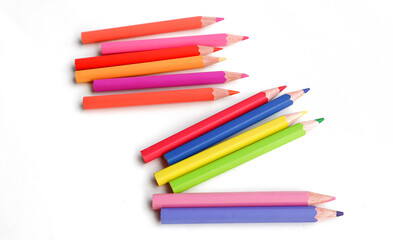 Obraz premium Many colorful pencils on white background