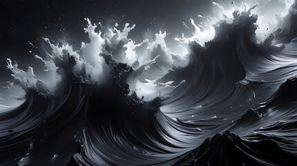 fluid energy of silver waves suspended in darkness Silver Tempest, Generative Ai