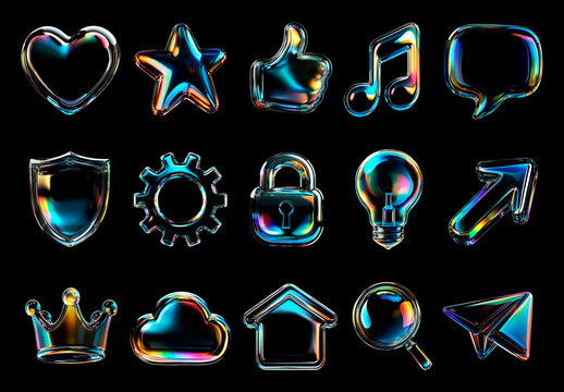 Glossy 3D Icons Collection Isolated Element Set