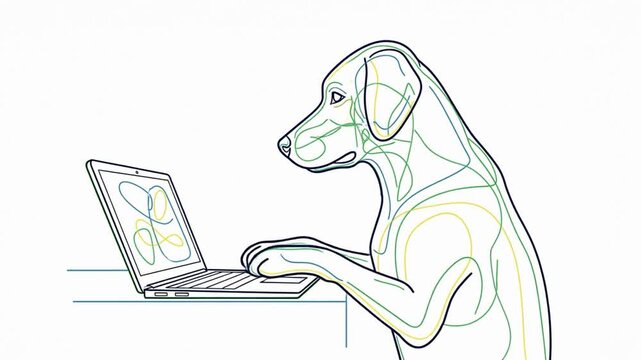 Dog engrossed in laptop usage A modern representation of digital exploration and connection