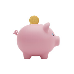 Playful cartoonish pink piggy bank with golden coin a symbol of saving money and financial goals