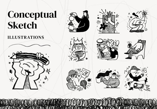 Conceptual Character Sketch Illustration Set