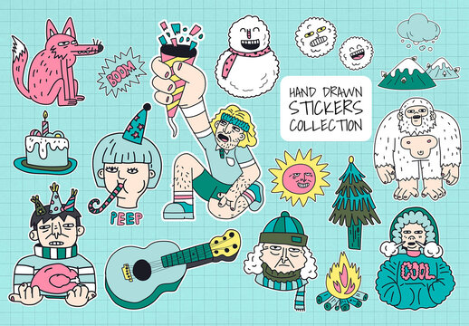 Hand Drawn Winter Character Element Set