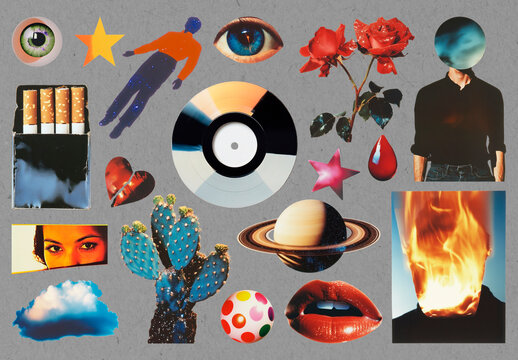 Eclectic Surreal Collage Element Design Set