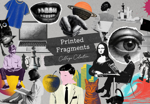 Printed Fragments Collage Style Element Set