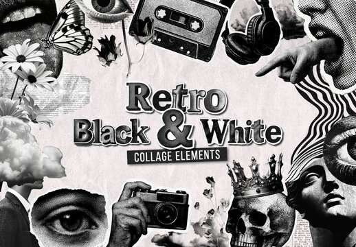 Retro Artistic Collage Element Design Set