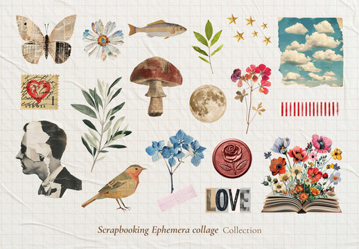 Vintage Ephemera Scrapbook Collage Design Element Set