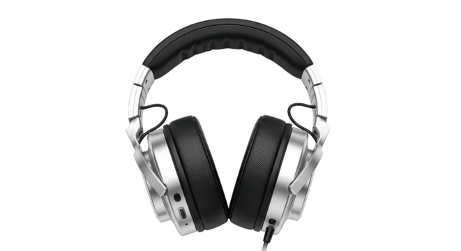 Modern Silver And Black Overear Headphones On Black Background