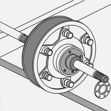 Illustration of a gray wheel hub assembly on a shaft