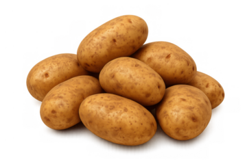 Raw whole potatoes forming a pile, fresh organic vegetables for cooking, transparent background
