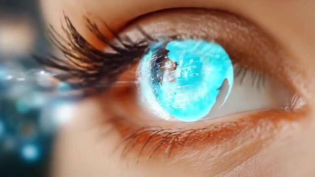 Global Vision: Captivating the vast expanse of the world, this close-up image showcases a person's eye with the globe reflected within. it shows the interconnection of perspective.