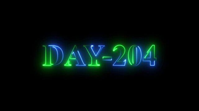 Neon sign displaying DAY-204 in blue and green glowing letters on a black background number text