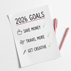 Obraz premium Handwritten New Year's Resolution list with 2026 Goals