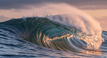 Powerful Ocean Wave Crashing with Golden Light.