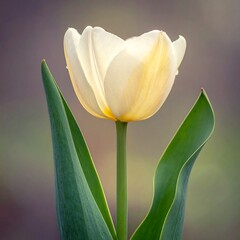 Elegant close-up of a pristine, ivory-colored tulip against a soft bokeh