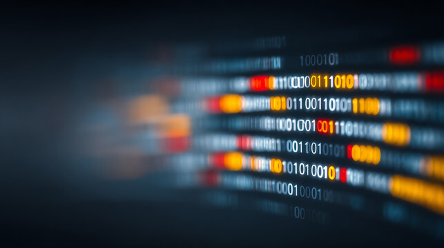 Abstract digital data flow with binary code, representing modern technology and information processing in a vibrant color scheme. - Powered by Adobe