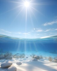 "Sunlit Serenity Beneath the Waves – Tranquil Underwater Coral Reef Scene"