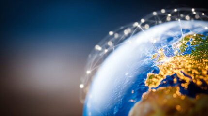 Close-up of Earth showcasing digital connections and networks symbolizing global communication and technology.