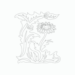Letter E Floral Decorative Botanical Typography Design Vector Illustration
