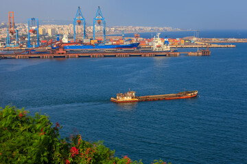 A empty barge at Visakhapatnam port is second largest port by cargo handled in India,