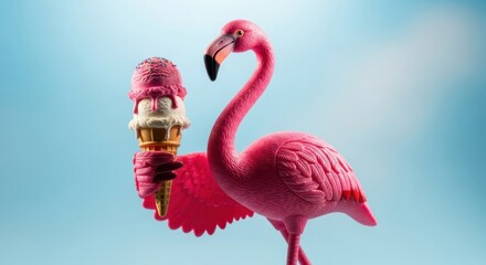 Pink Flamingo Toy with Ice Cream Cone &ndash; Whimsical Summer Aesthetic