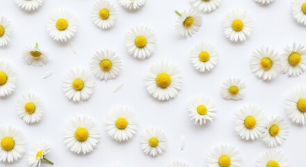 Floating Daisy Flowers on White Background &ndash; Spring Minimal Concept