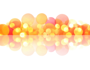 Warm abstract of overlapping orange and yellow circles with bokeh effect, reflected on a black background