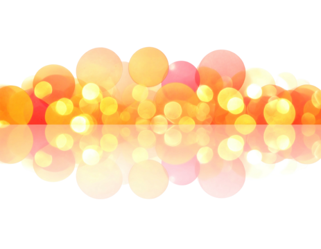 Warm abstract of overlapping orange and yellow circles with bokeh effect, reflected on a black background