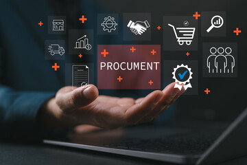 Procurement management and supply chain concept. Procurement icons related to logistics, supply chain, and inventory management. procurement in ensuring efficient business operations. delivery service