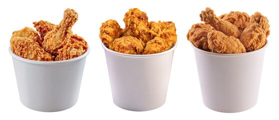 fried chicken buckets, isolated on white background.
