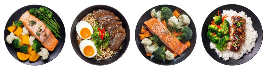 healthy food plates isolated on white background