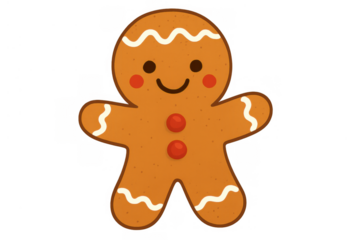 Gingerbread man cookie illustration, smiling festive character for christmas holiday food and sweet winter dessert