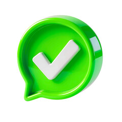 3D Green Check Mark Icon Speech Bubble - Success, Approval, Verification, Task, Completion