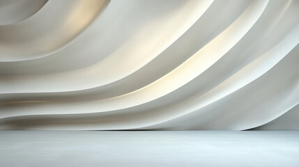 Obraz premium Sleek, modern interior with flowing white wall design and soft lighting creates serene
