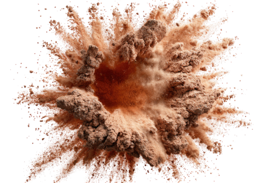 Exploding tan powder bursts outwards in symmetrical chaos