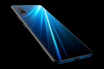 Smartphone with blue screen on blue background