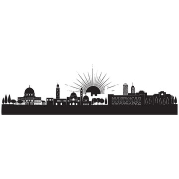 Jerusalem City Skyline Silhouette with Sunrise - Vector Illustration
