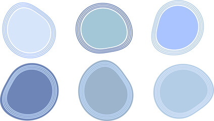 くすみカラー（青）のライン付き流体シェイプセット　吹き出しやデザイン装飾に使える抽象ベクター素材