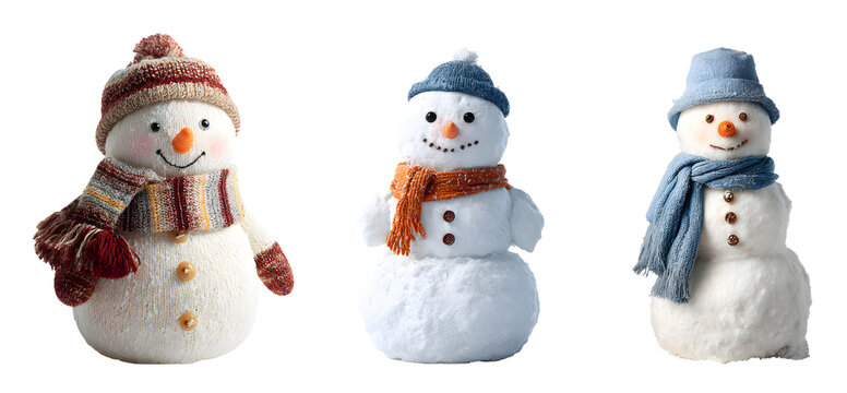snowman figurines isolated on white background, christmas winter decoration cut out transparent png - Powered by Adobe