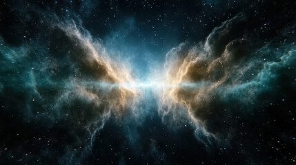 Fototapeta premium Vibrant cosmic nebula with swirling clouds and bright stars creates stunning celestial scene