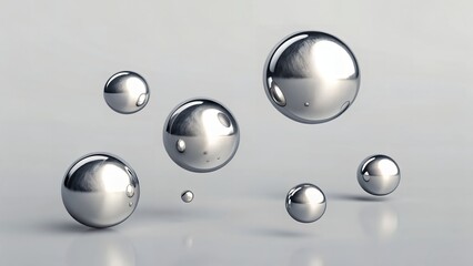 3D Render of Floating Metallic Spheres in Soft Studio Lighting, Modern Abstract Composition
