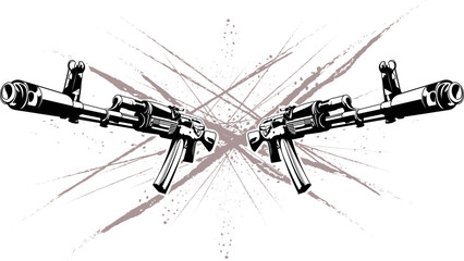 illustration of two Kalashnikov assault rifles in the form of a tattoo on an abstract background