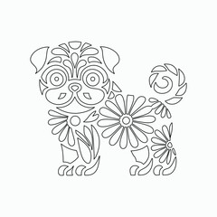 Decorative floral dog vector illustration in ornamental outline style