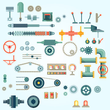 Flat Design Mechanical Parts and Components Industrial Elements Illustration